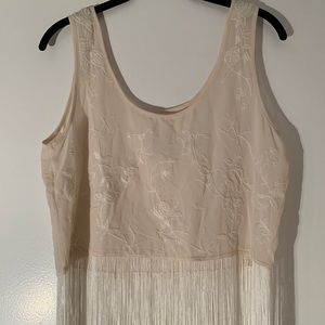 VINTAGE Cream Embroidered w Fringe Crop Tank